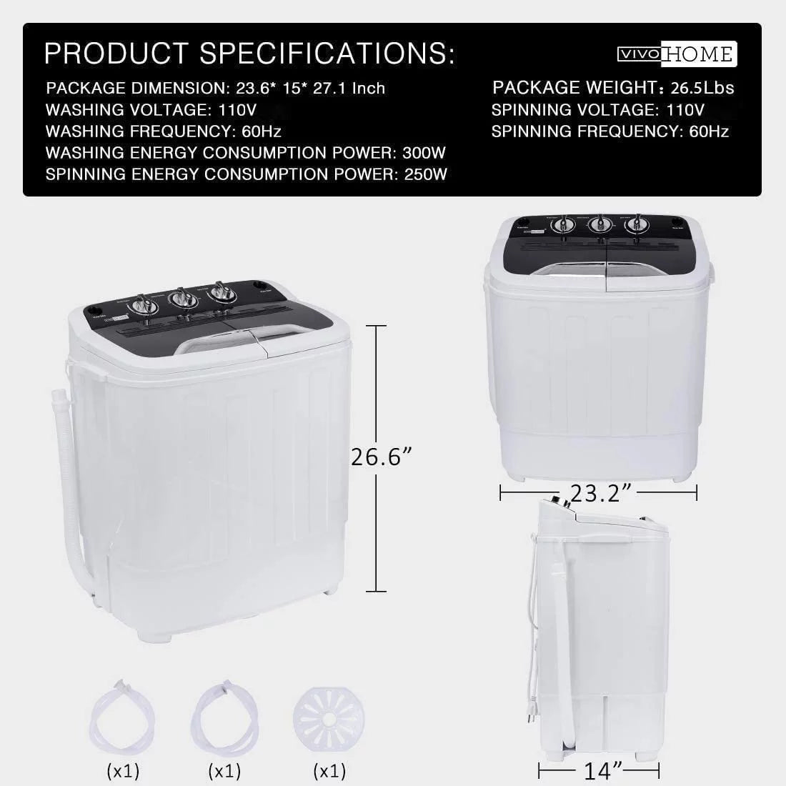 Portable Twin Tub Mini Laundry Washer and Spin Dryer Combo 13.5lbs G57837