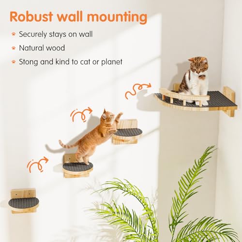 4 Packs Cat Wall Shelves with 3 Steps R4219