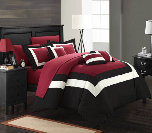10-Piece Color Block Comforter Set King V913051