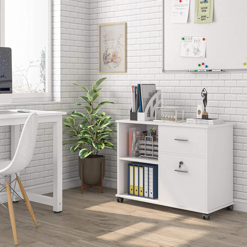 2 Drawer White Mobile File Cabinet with Lock and Shelves X3437