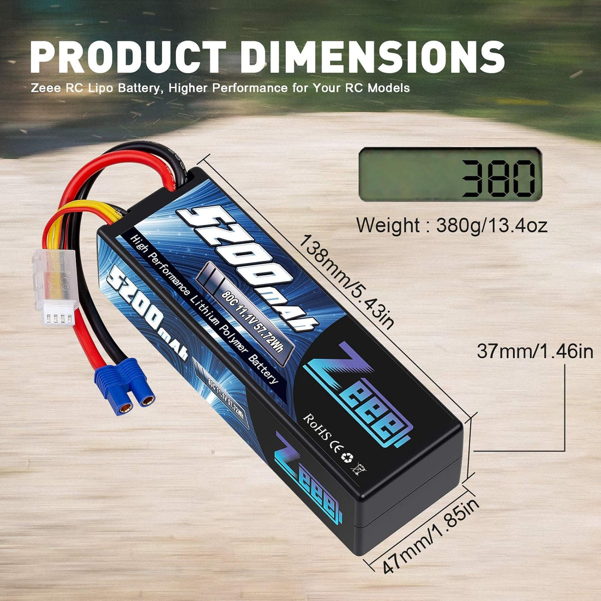 3S Lipo Battery 5200mAh 11.1V 80C with EC3 Plug Hard Case Battery (2 Pack) P459979
