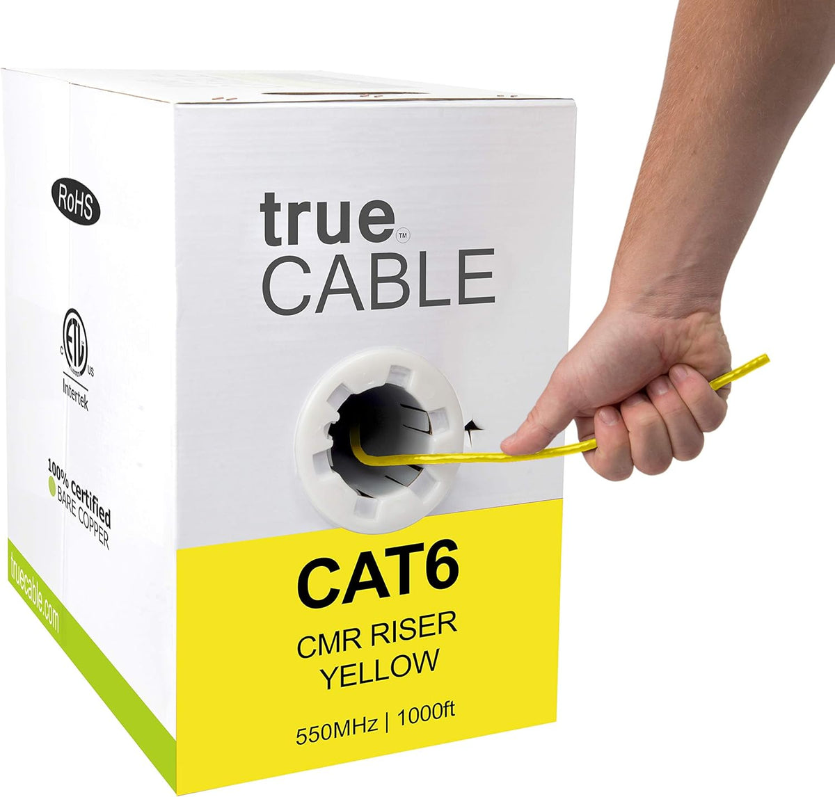 Cat6 Riser 1000ft Yellow 23AWG 4 Pair Solid Bare Copper Bulk Ethernet Cable N5219