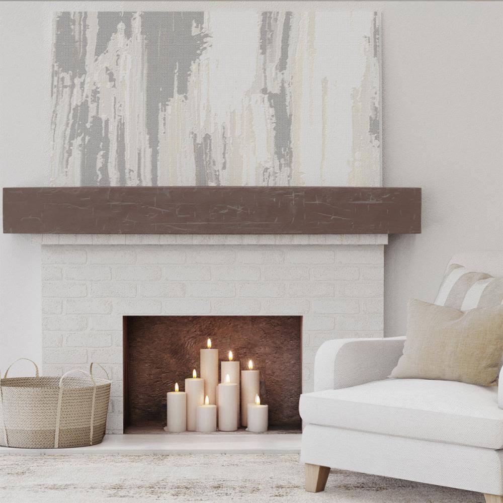 Hand Hewn Faux Wood Fireplace Mantel, Aged Pecan V985