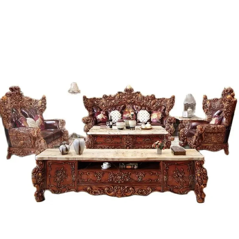 Genuine Leather Solid Wood Sofa Set S115