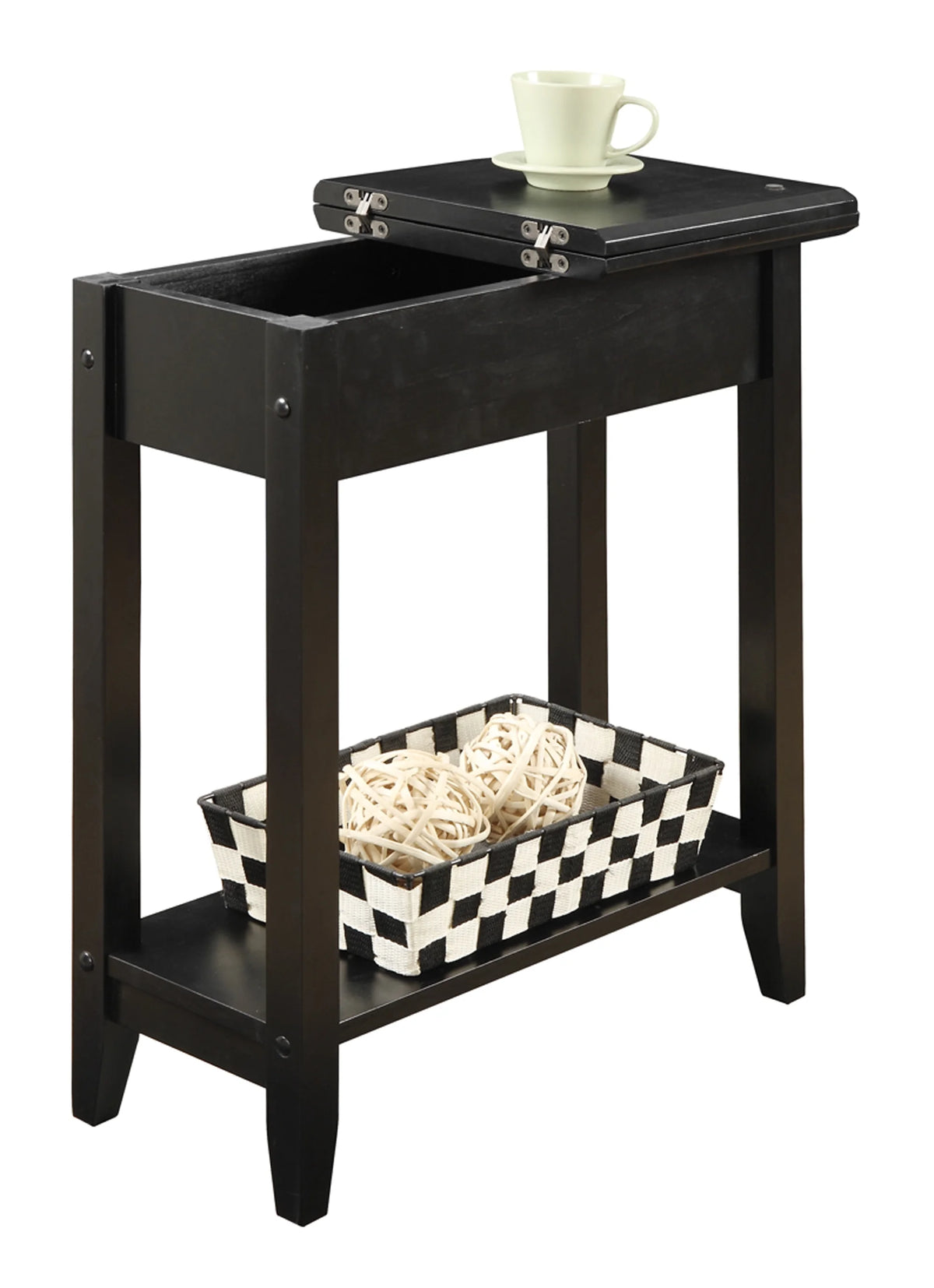 Black Flip Top End Table with Shelf A1634