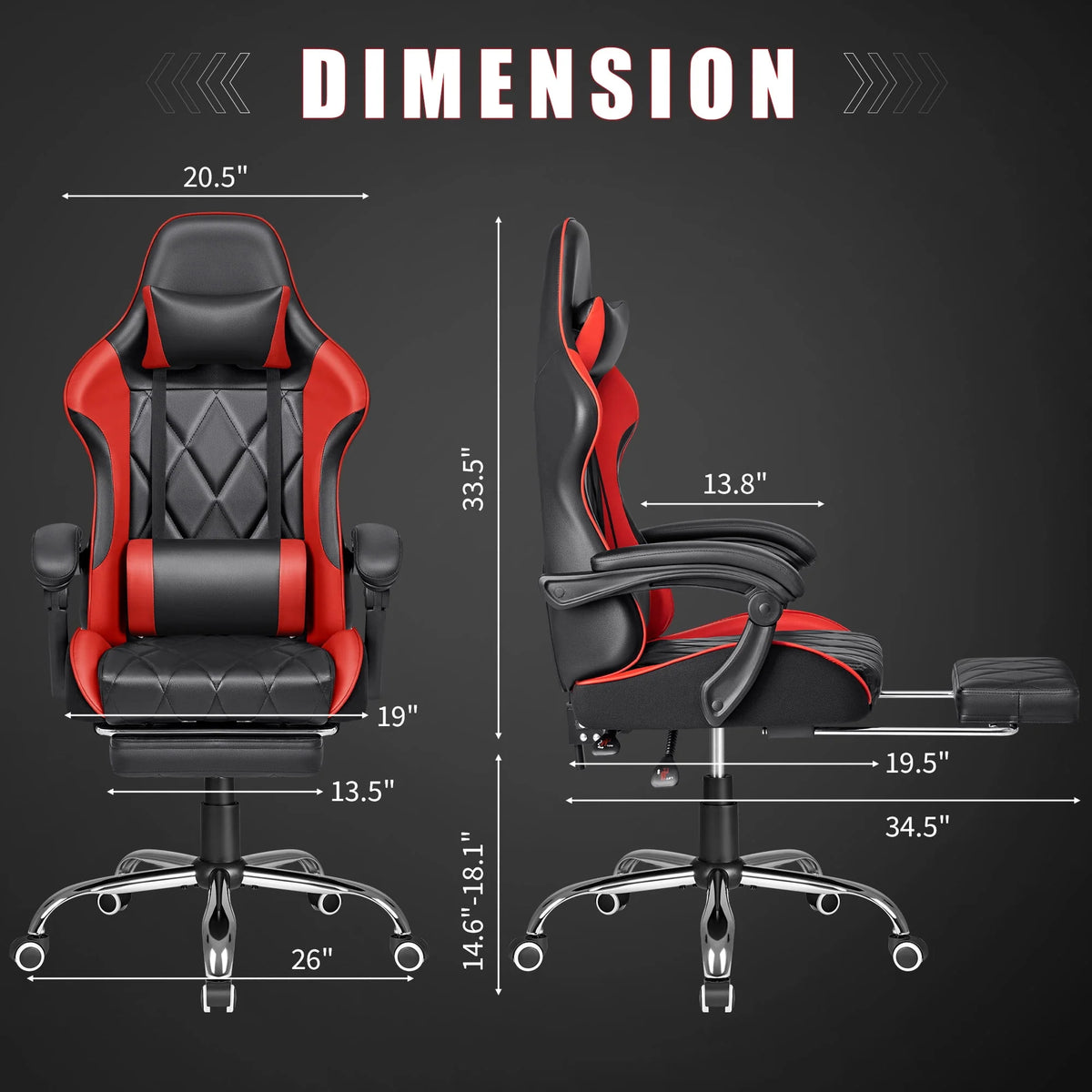 White High Back PU Leather Gaming Chair with Footrest L170