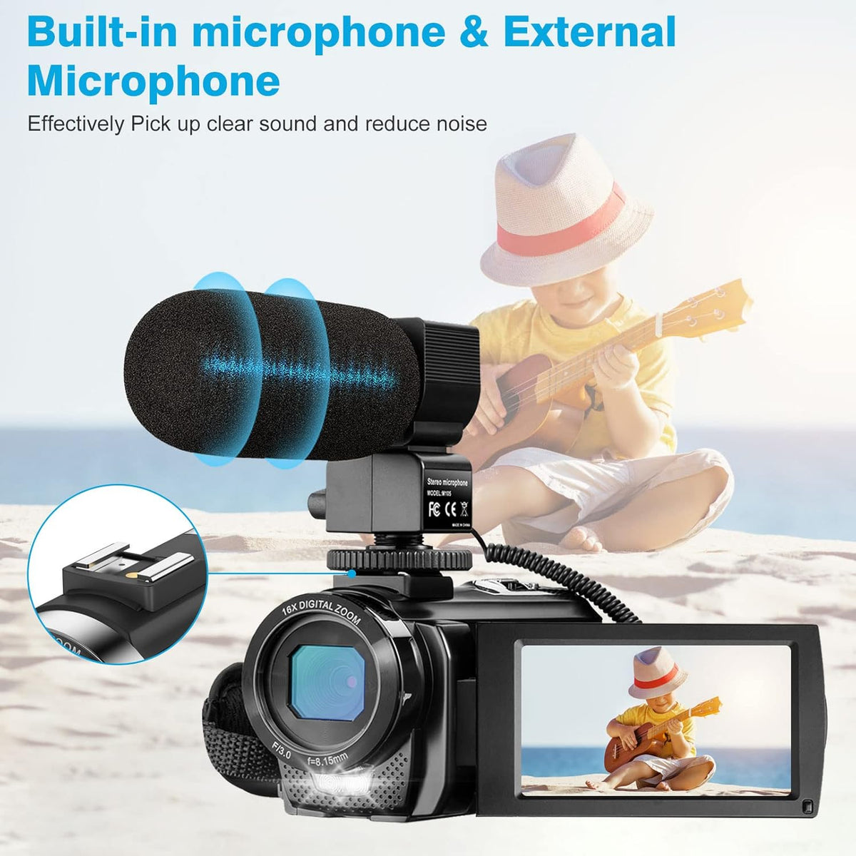 Full HD 1080P 24MP 30FPS 16X Zoom Digital Camera with 3.0 Inch 270° Rotation IPS Screen, Fill Light, Microphone, 2.4G Remote, 2 Batteries M8144