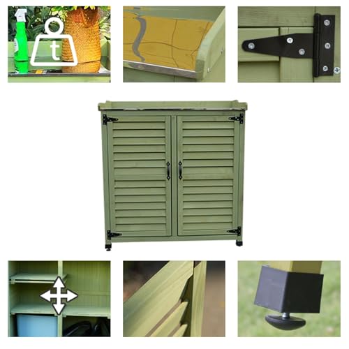 Green Outdoor Potting Bench with Metal Top and Wooden Storage Cabinet P61648