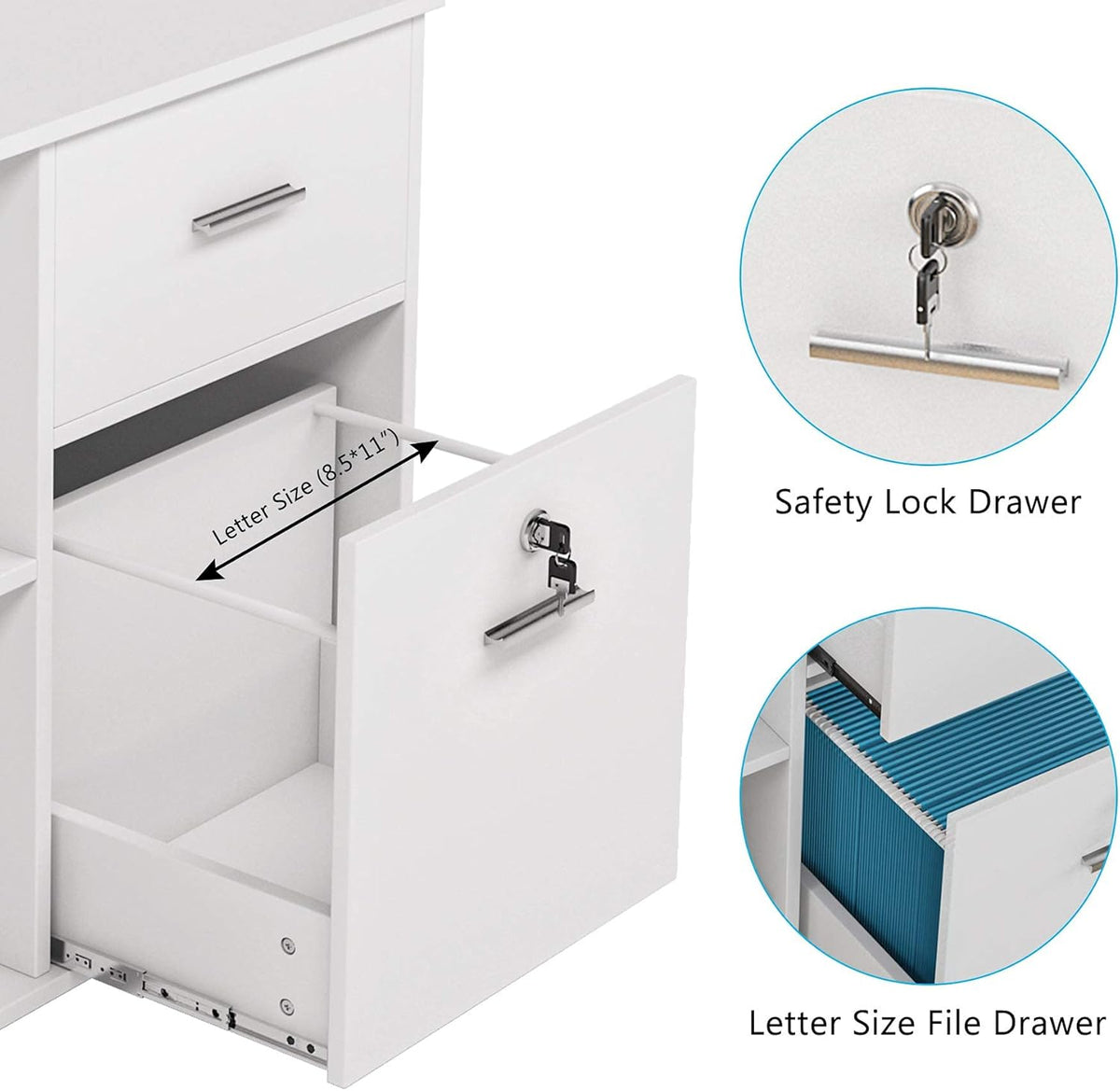 2 Drawer White Mobile File Cabinet with Lock and Shelves X3437