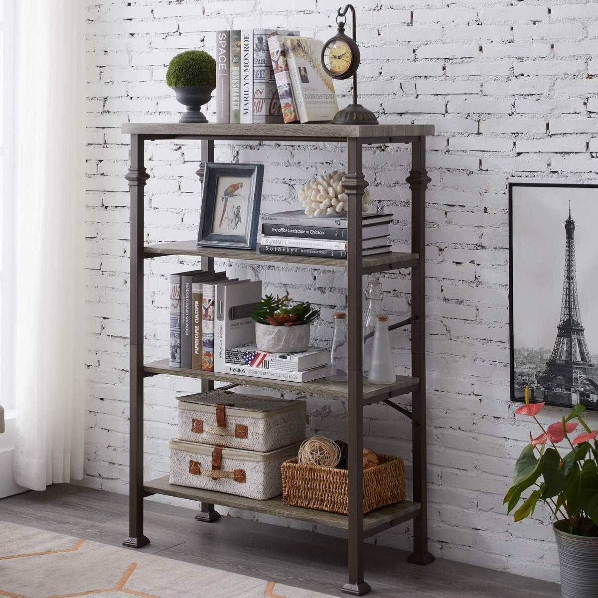 4-Tier Ladder Shelf Bookcase with Metal Frame B43752