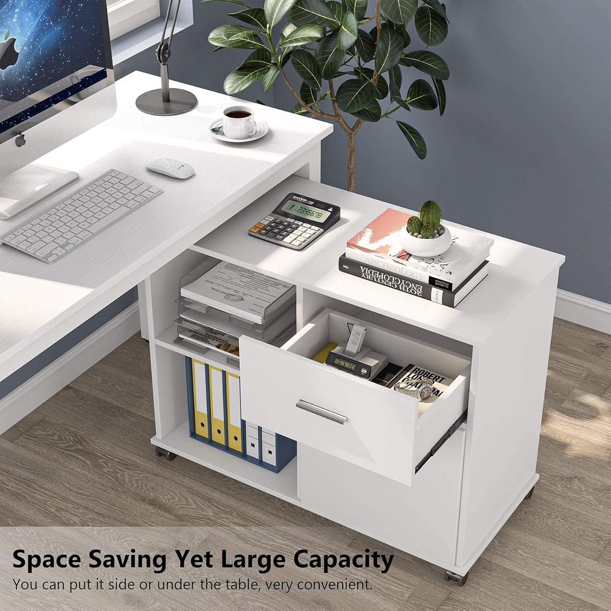 2 Drawer White Mobile File Cabinet with Lock and Shelves X3437