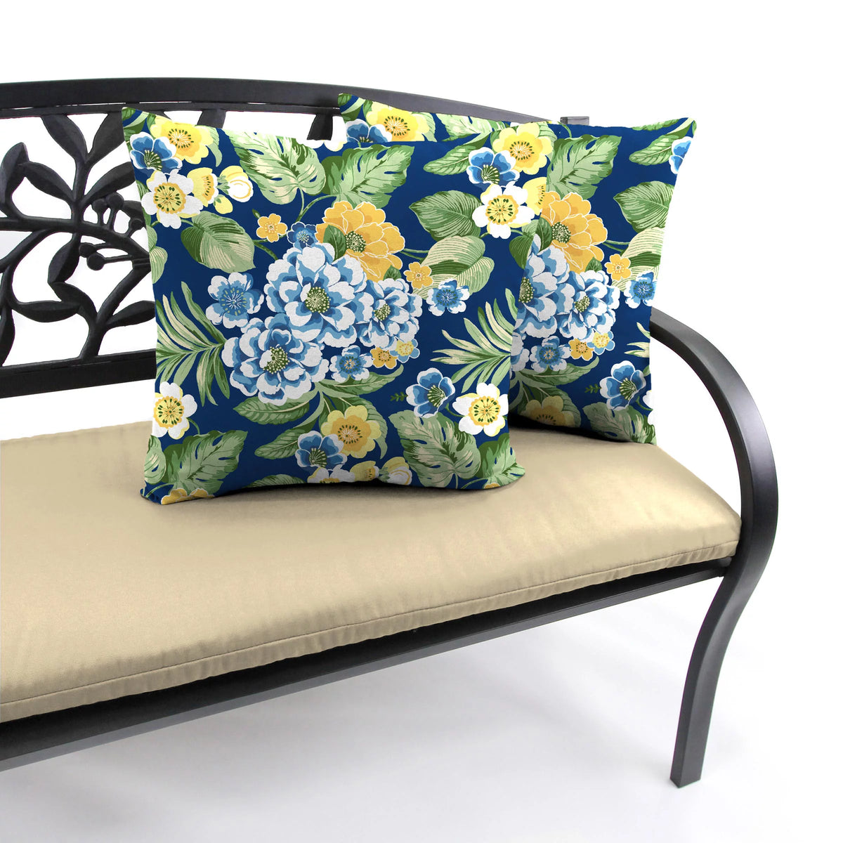 Lapis Blue Floral Square Outdoor Throw Pillow 2 Pack F84507