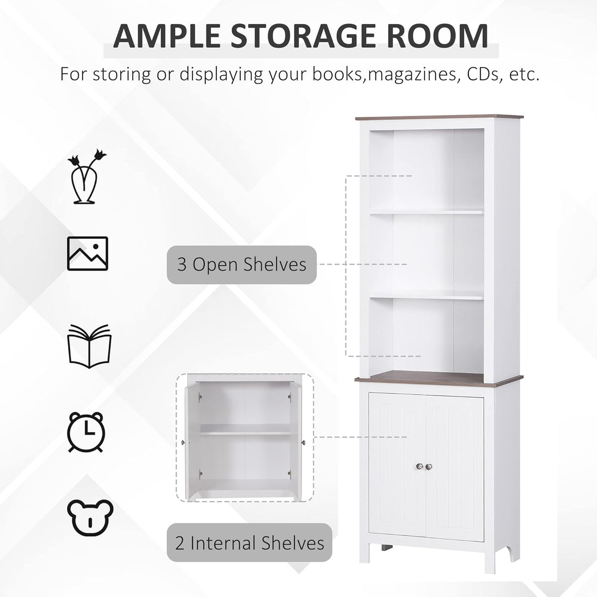 White 3-Tier Storage Cabinet with Double Door S178129