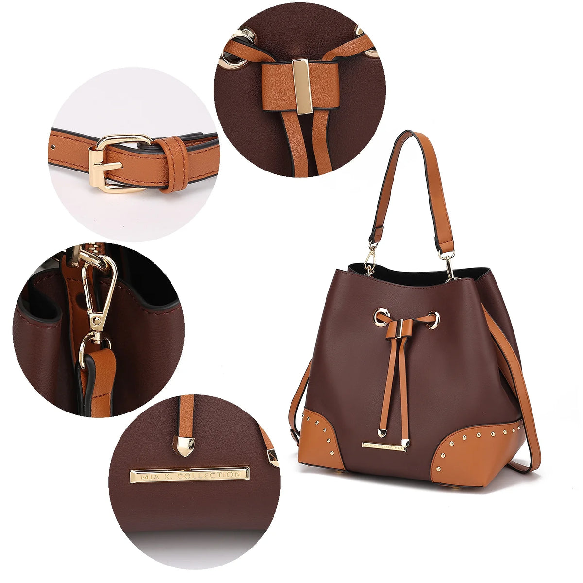Vegan Leather Bucket Bag & Wristlet Wallet 2-Piece Set K7177