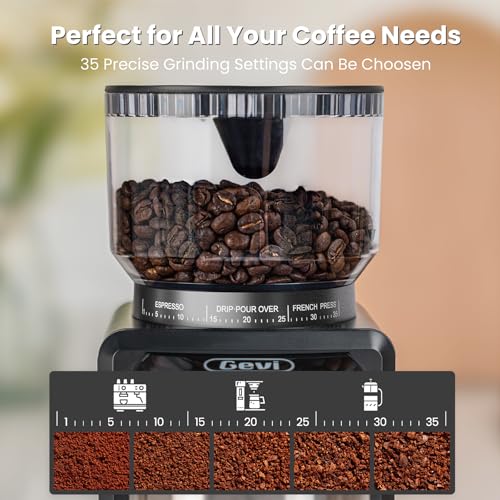 Conical Burr Coffee Grinder, Adjustable Burr Mill with 35 Precise Grind Settings, Anti-Static O41028