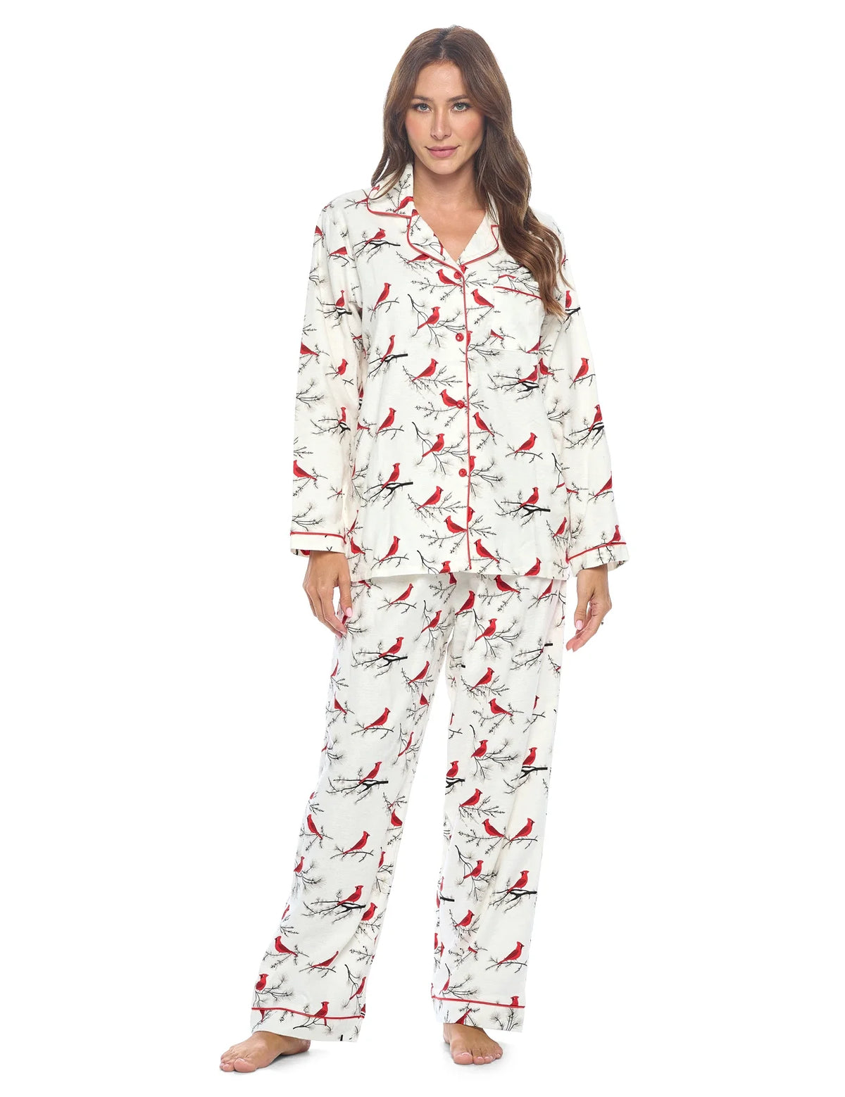 Women's Flannel Long Sleeve Button Down Pajama Set M63263