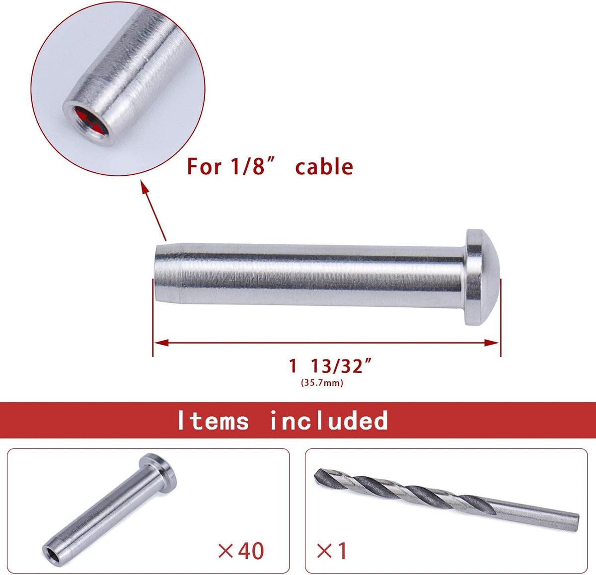 40Pack 1/8 Stemball Swage Dead End Invisible Cable Railing Kit Hardware Terminal Round Head T316 Stainless Steel J4704