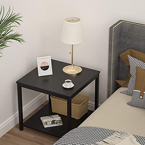Rustic Brown 2-Tier Metal Wood Side Table O6761