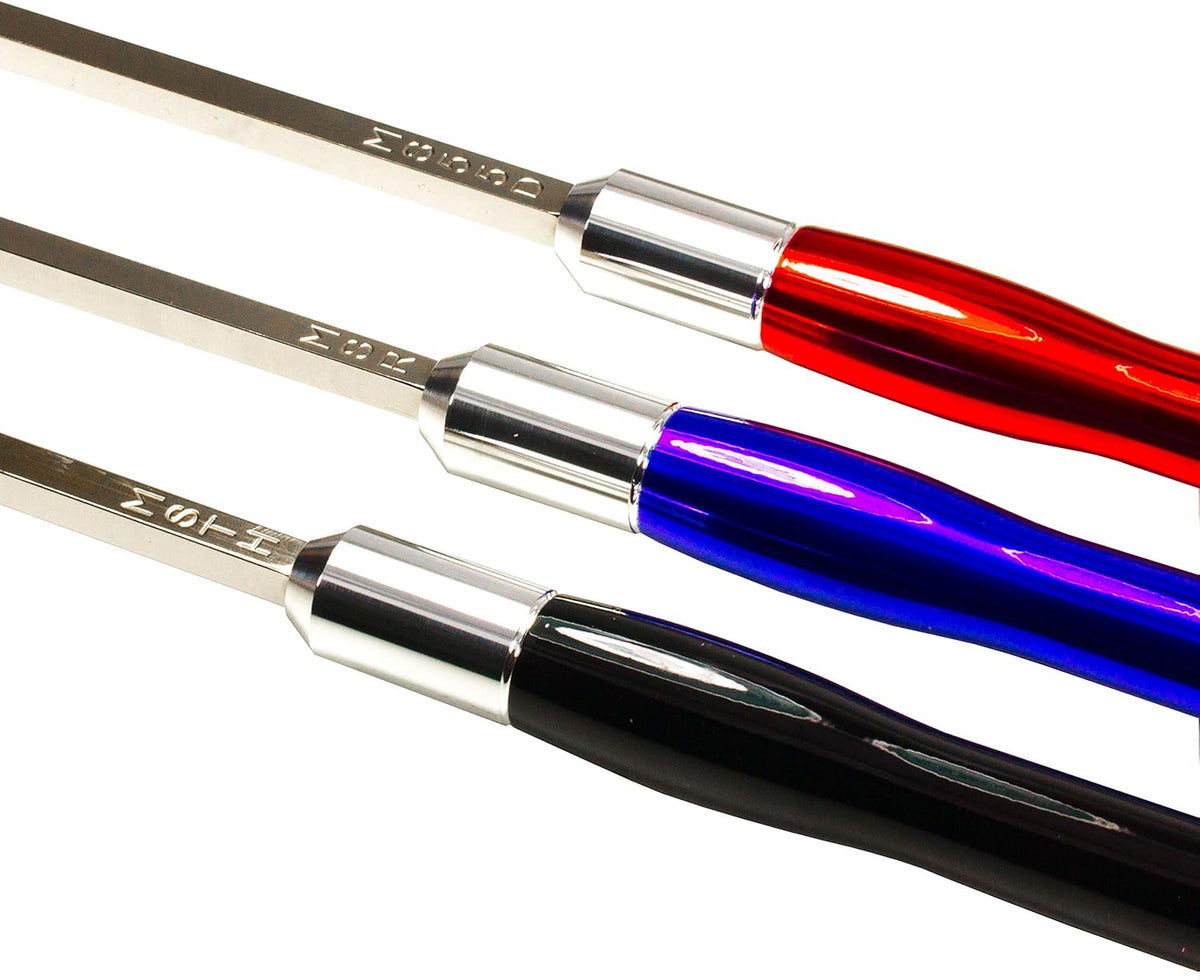 3 Carbide Wood Turning Tools with 12 Color Coded Aluminum Handles Y6969