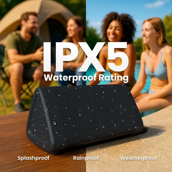 Portable Bluetooth 5.4 Speaker, 12W, 24-Hr Battery, IPX5 Water-Resistant, Black N142950