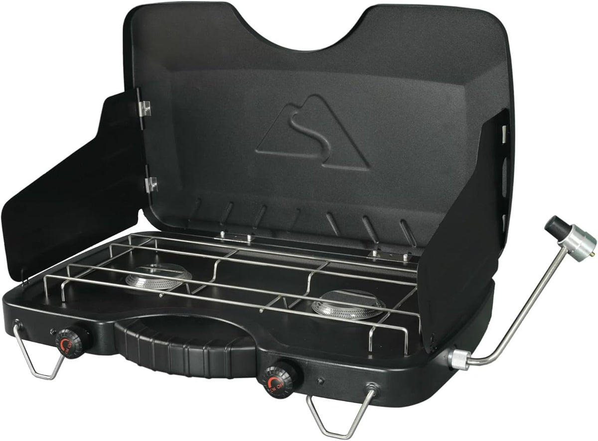 Black 2 Burner Propane Gas Camping Stove Q281528
