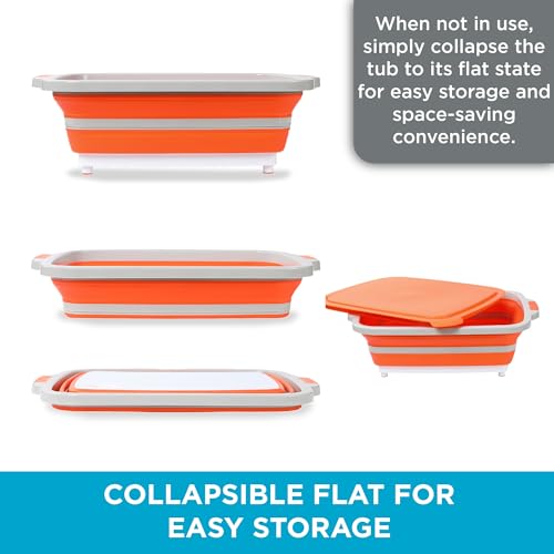Large BBQ Collapsible Cutting Board and Grill Caddy Tub with Colander & Lid U7680