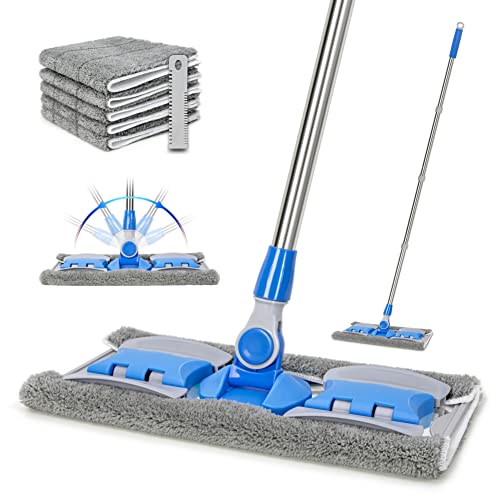Sky Blue Microfiber Flat Mop with 5 Reusable Washable Pads S86645