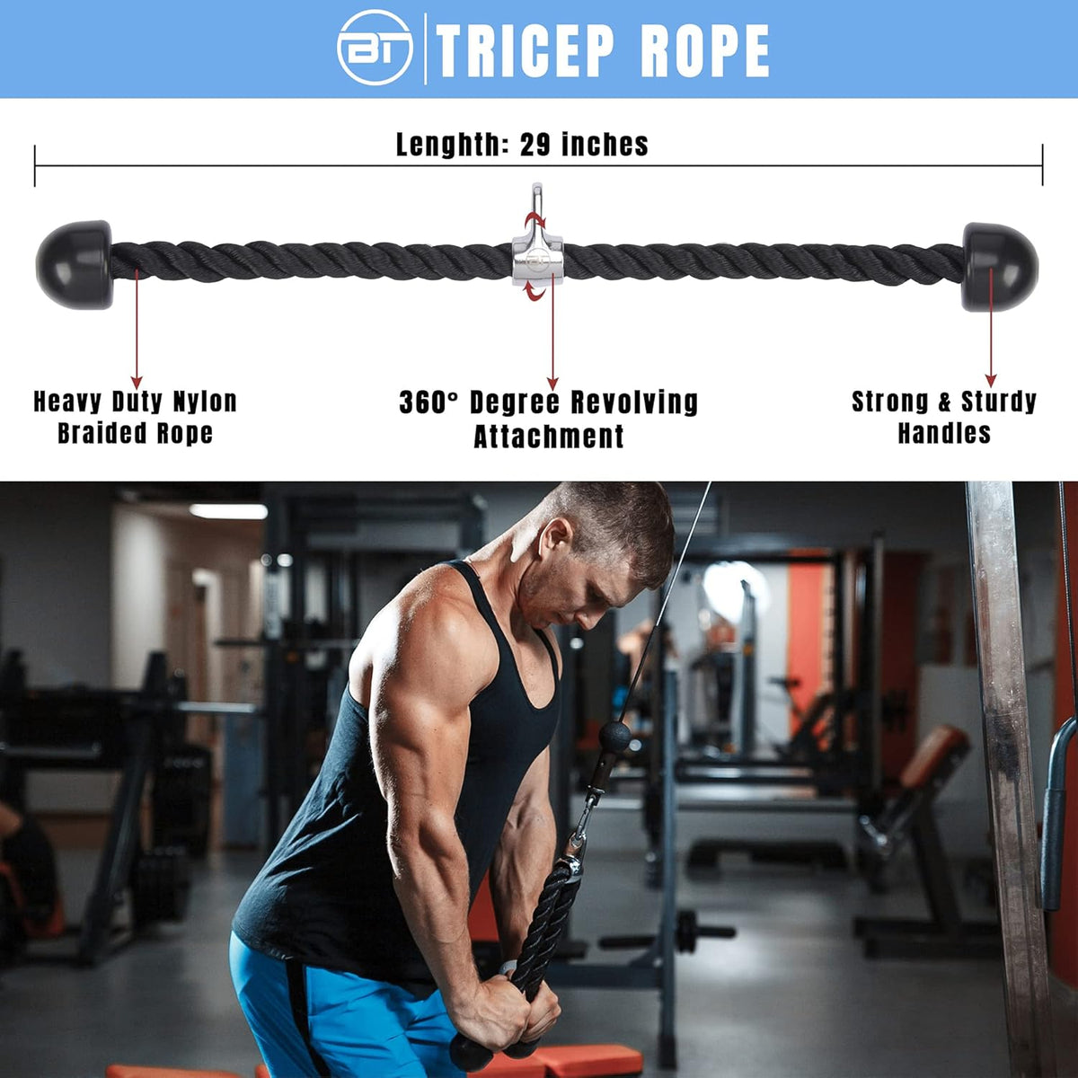 30 inch Pulldown Bar Attachment with Tricep Rope F136226