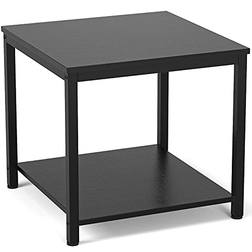 Rustic Brown 2-Tier Metal Wood Side Table O6761