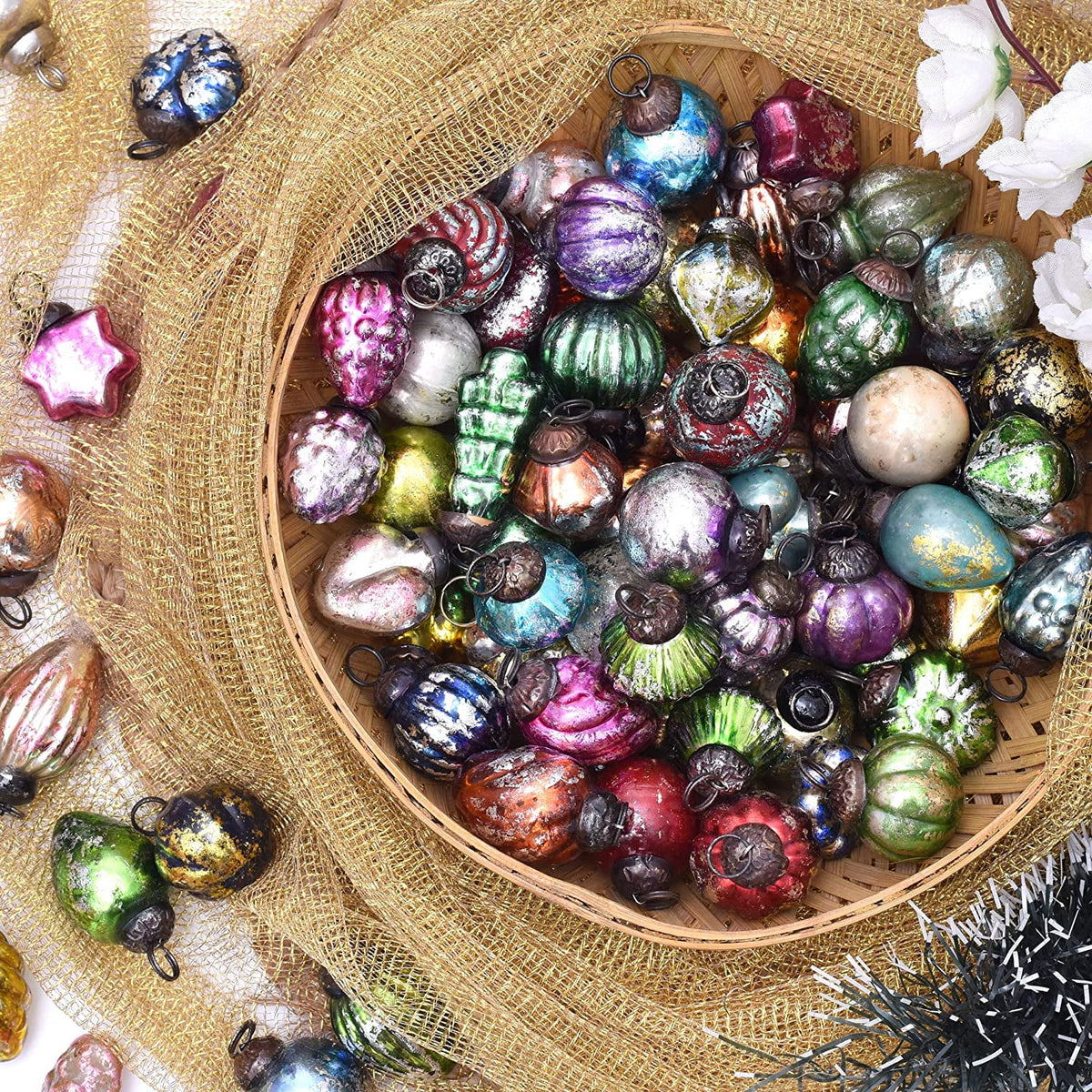 50 Piece Antique Glass Mini Christmas Ornaments G653
