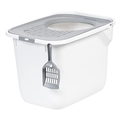 Rectangular Top Entry Cat Litter Box with Scoop, Black/Gray Z619