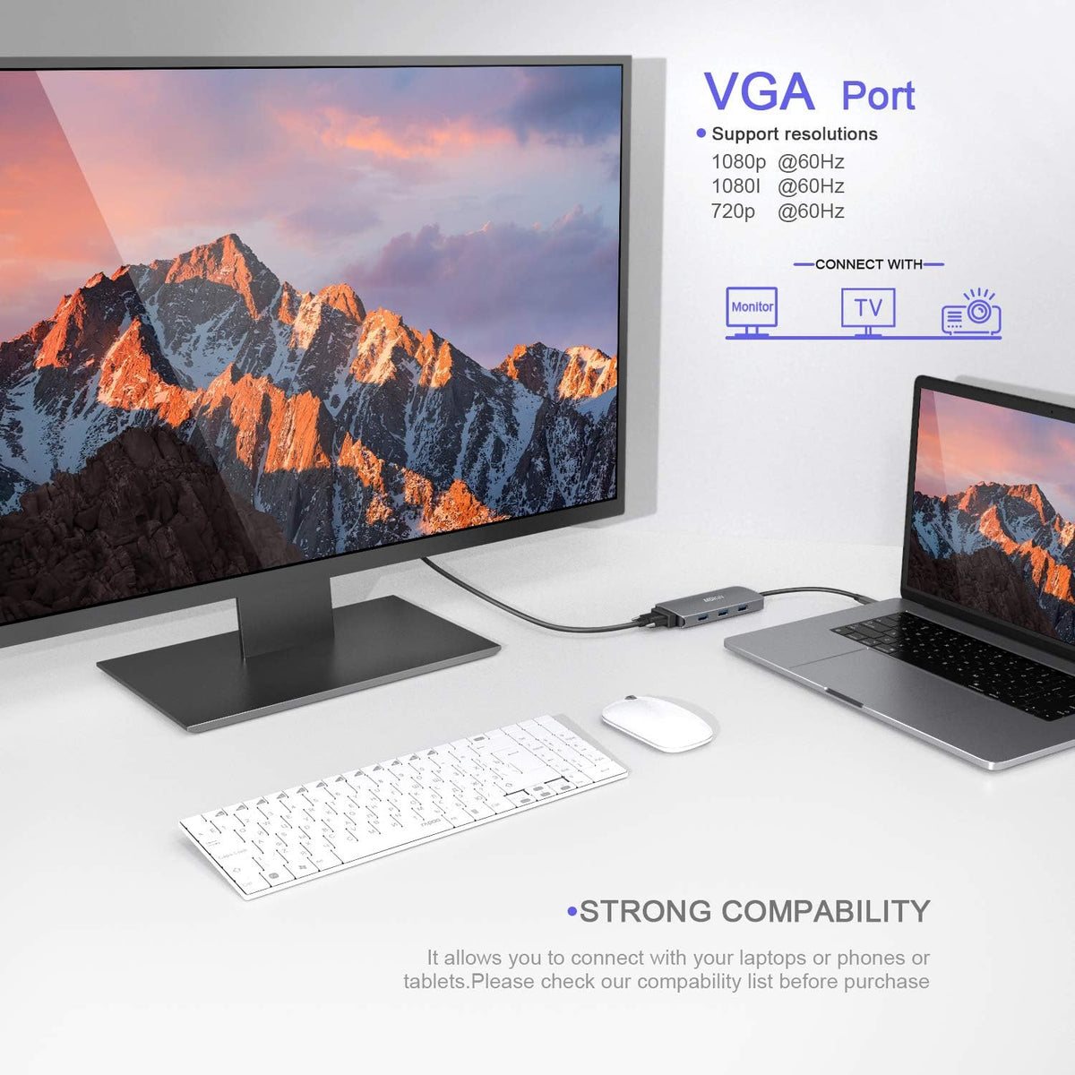 USB C Hub Multiport Adapter with HDMI VGA SD TF Card Reader 3 USB 3.0 Q976