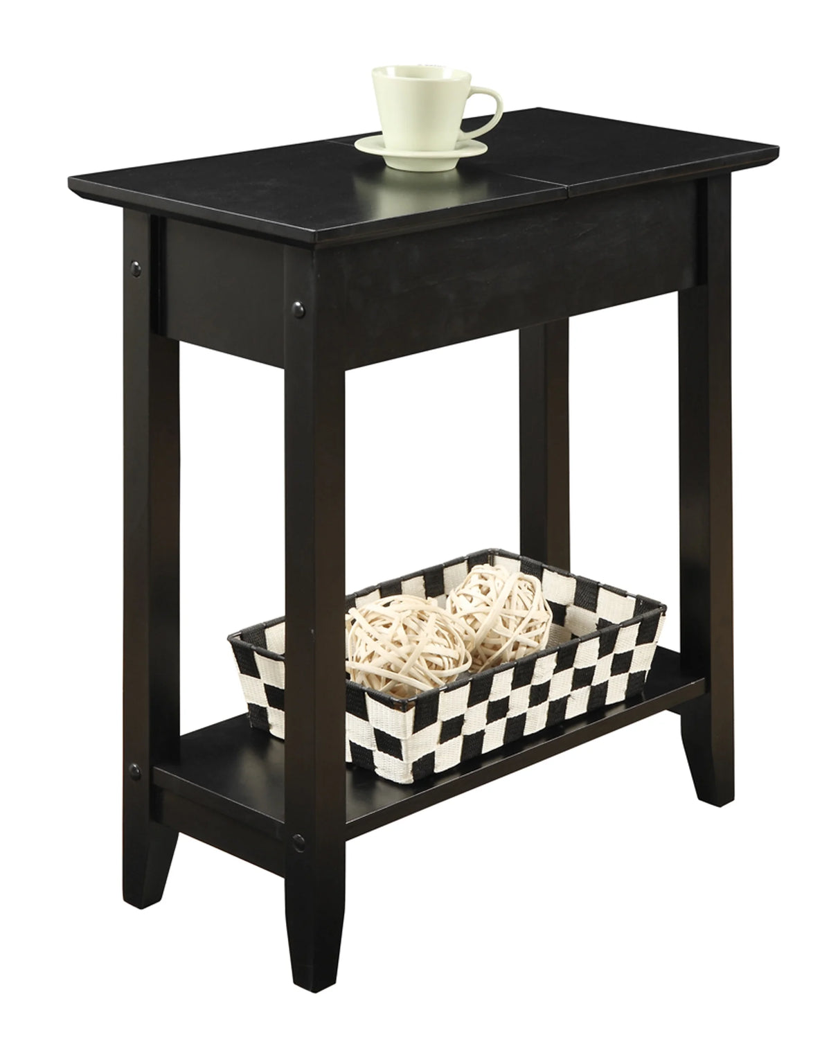 Black Flip Top End Table with Shelf A1634