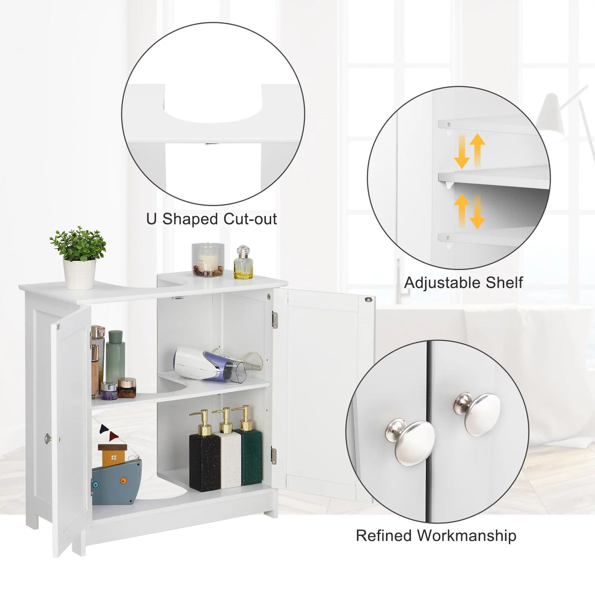 White Free Standing Bathroom Cabinet with 2 Doors V549825
