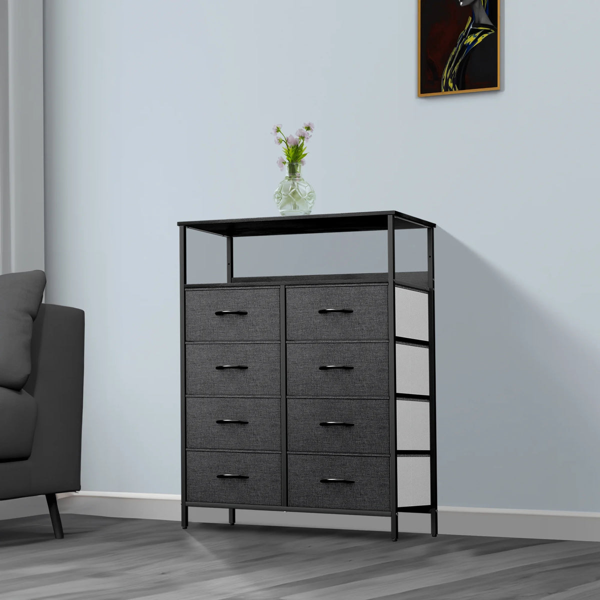 8 Drawer Fabric Dresser with Shelves G57036