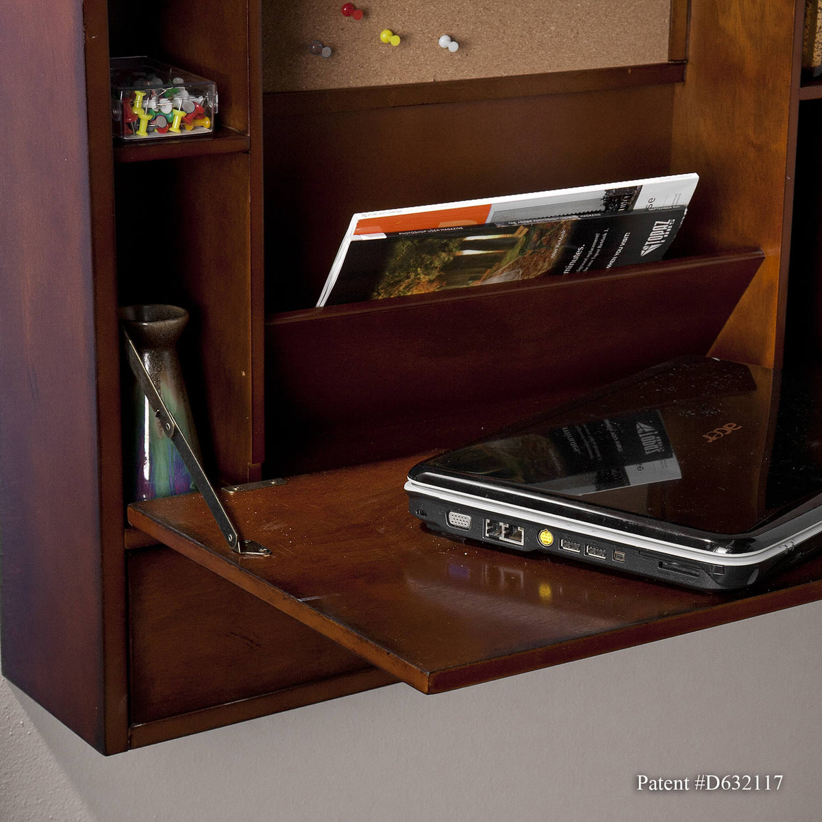 Wall Mount Folding Laptop Desk, Brown Mahogany T7886