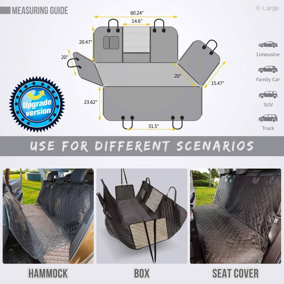 Waterproof Dog Car Seat Cover with Mesh Window U4828