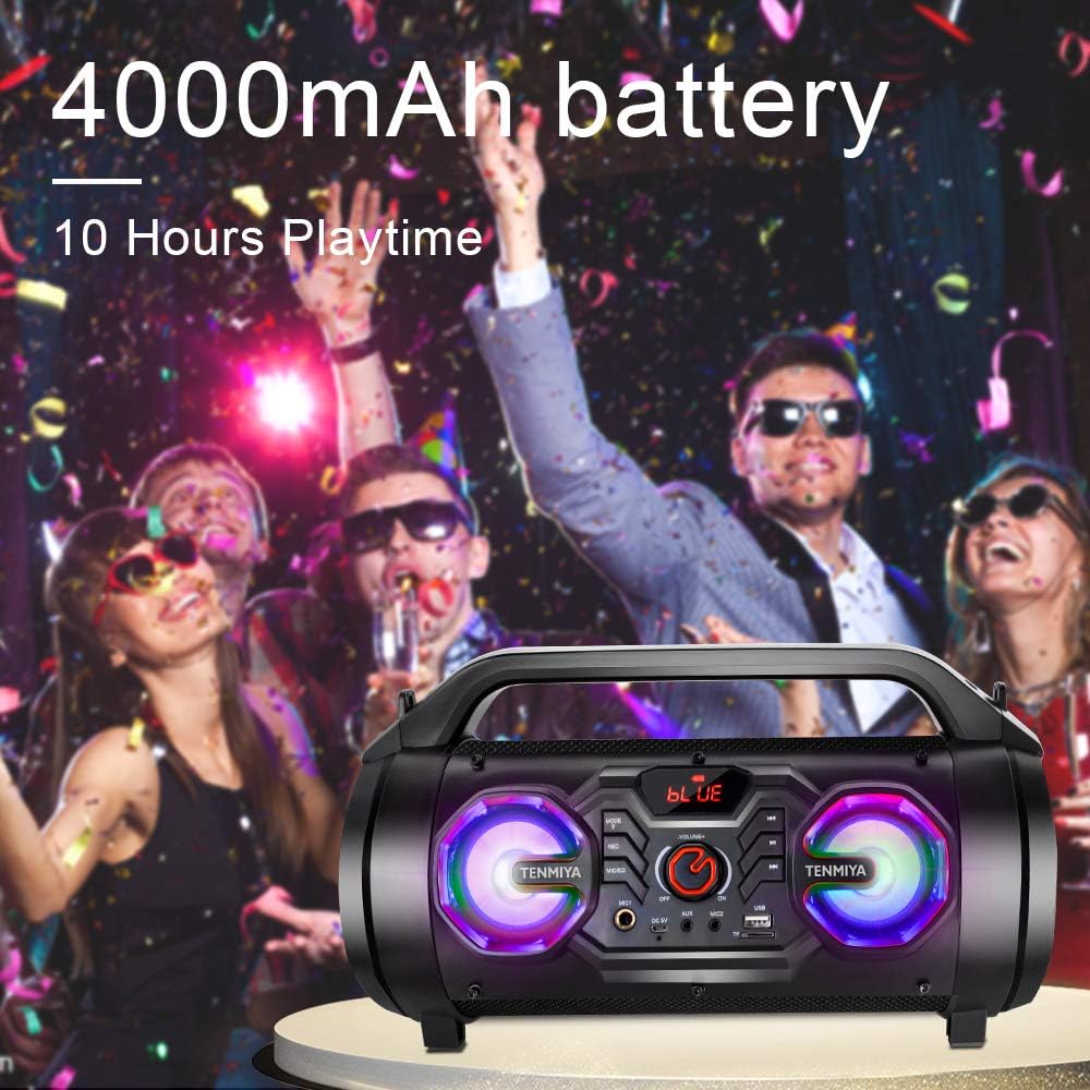 Portable Bluetooth Speaker with FM Radio, RGB Lights, 10H Playtime N59461