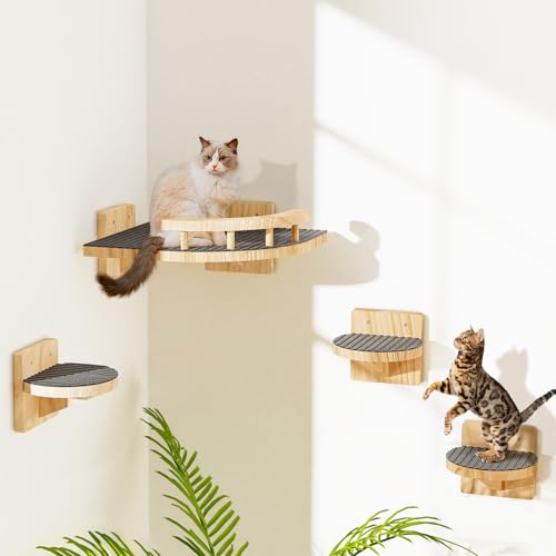 4 Packs Cat Wall Shelves with 3 Steps R4219