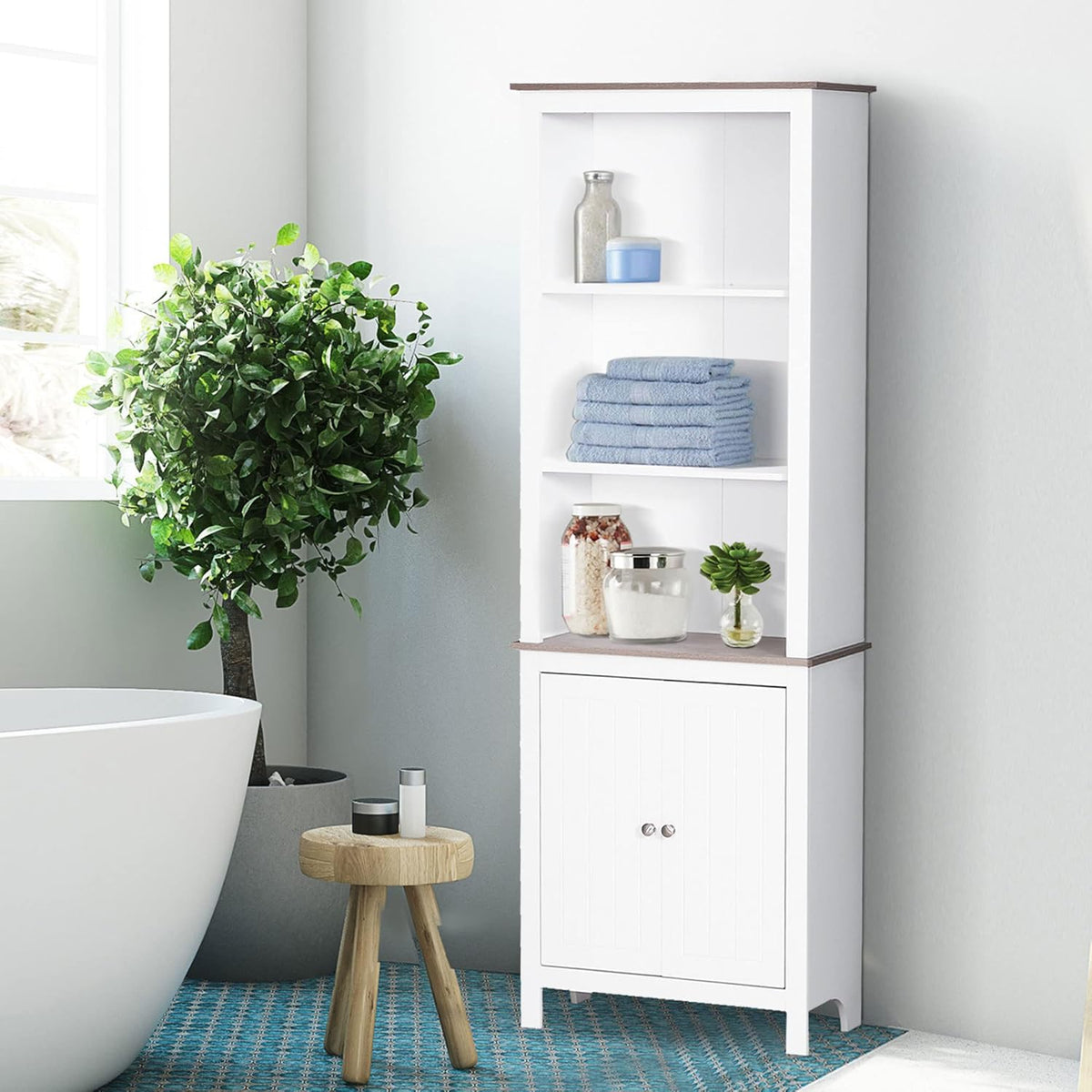 White 3-Tier Storage Cabinet with Double Door S178129