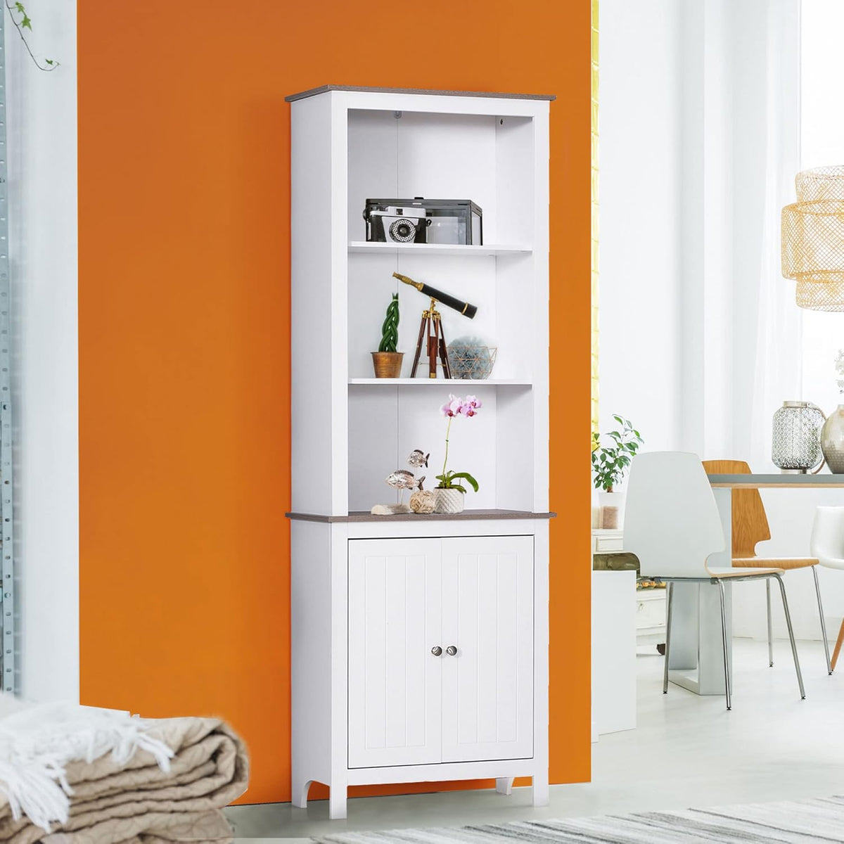 White 3-Tier Storage Cabinet with Double Door S178129