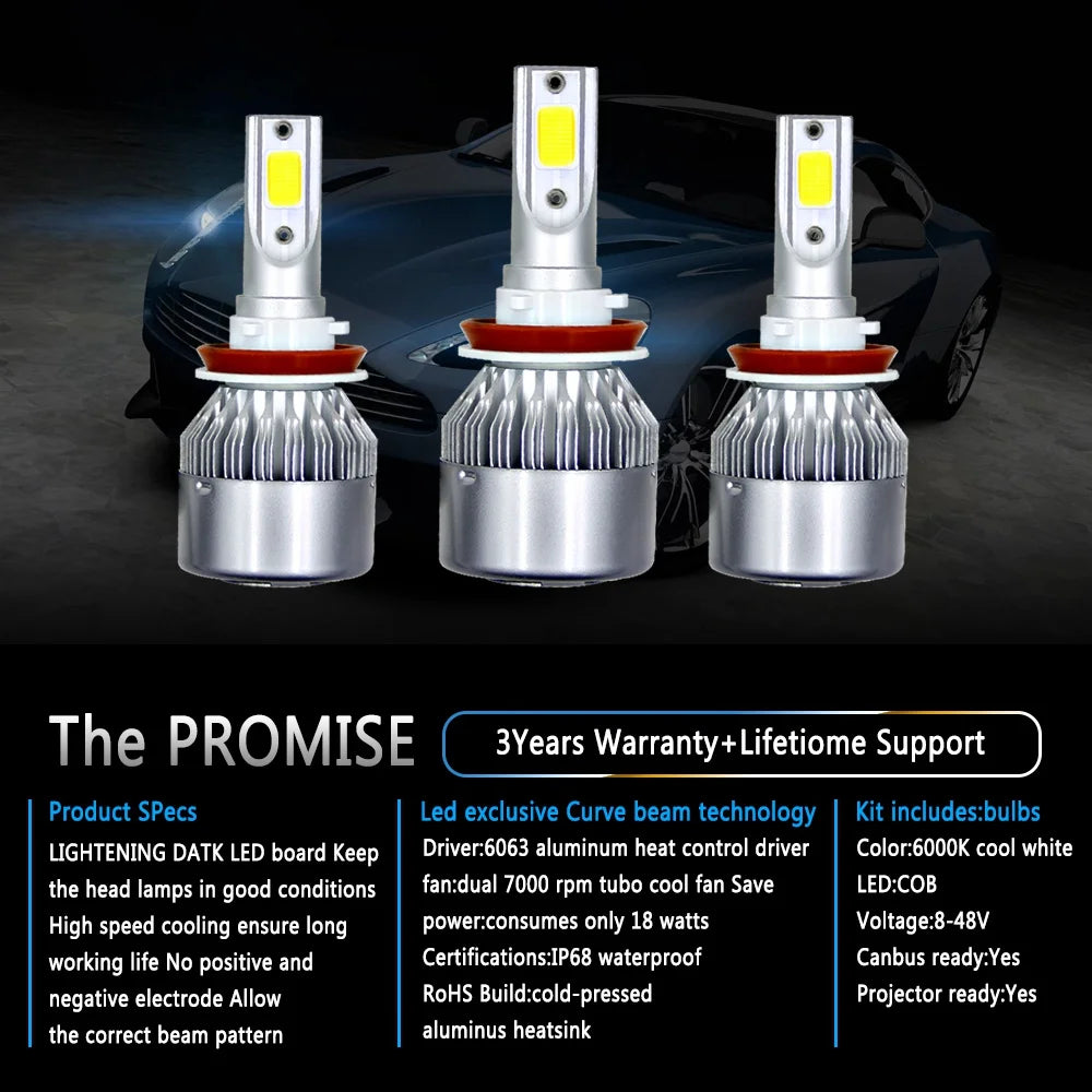 4pcs H11 LED Headlight Bulbs High Low Beam 6000K White U734043