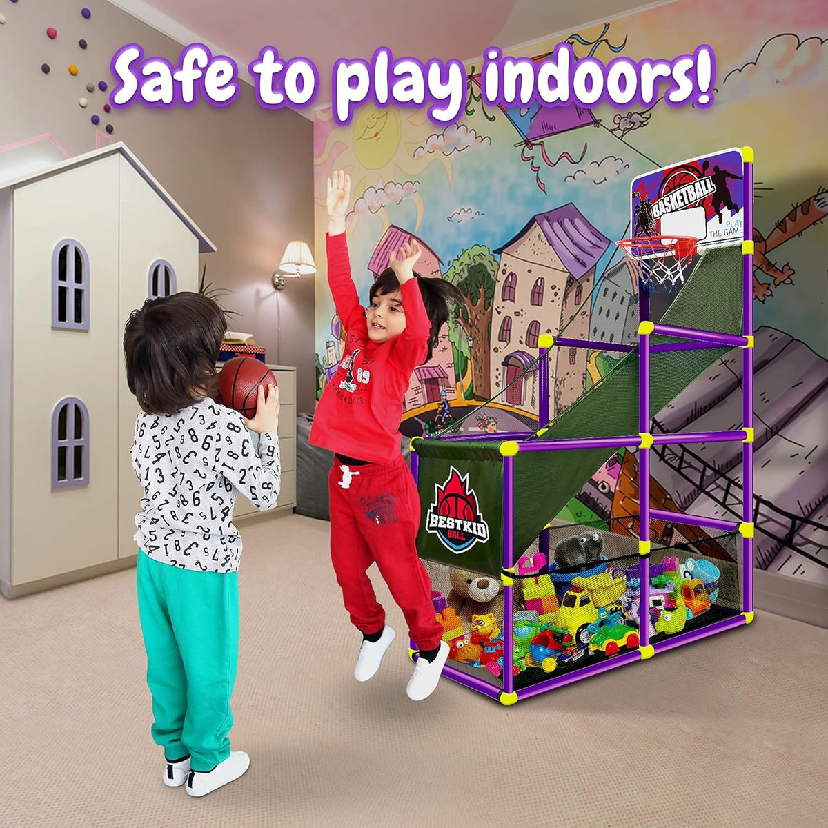 Indoor Arcade Basketball Hoop with 2 Basketballs and Air Pump J434