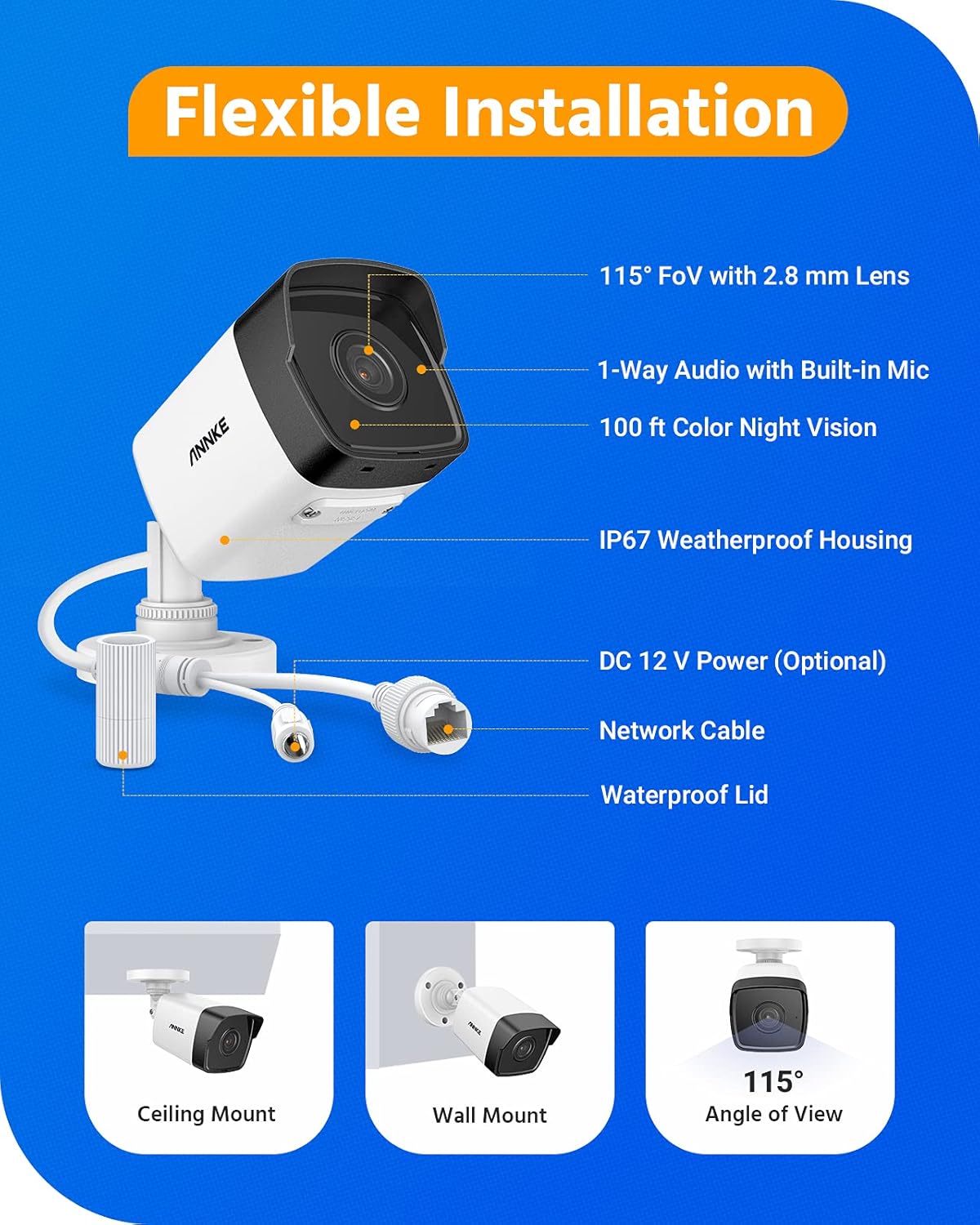 5MP PoE Security IP Bullet Camera with Audio, Color Night Vision, Built-in Mic V347855