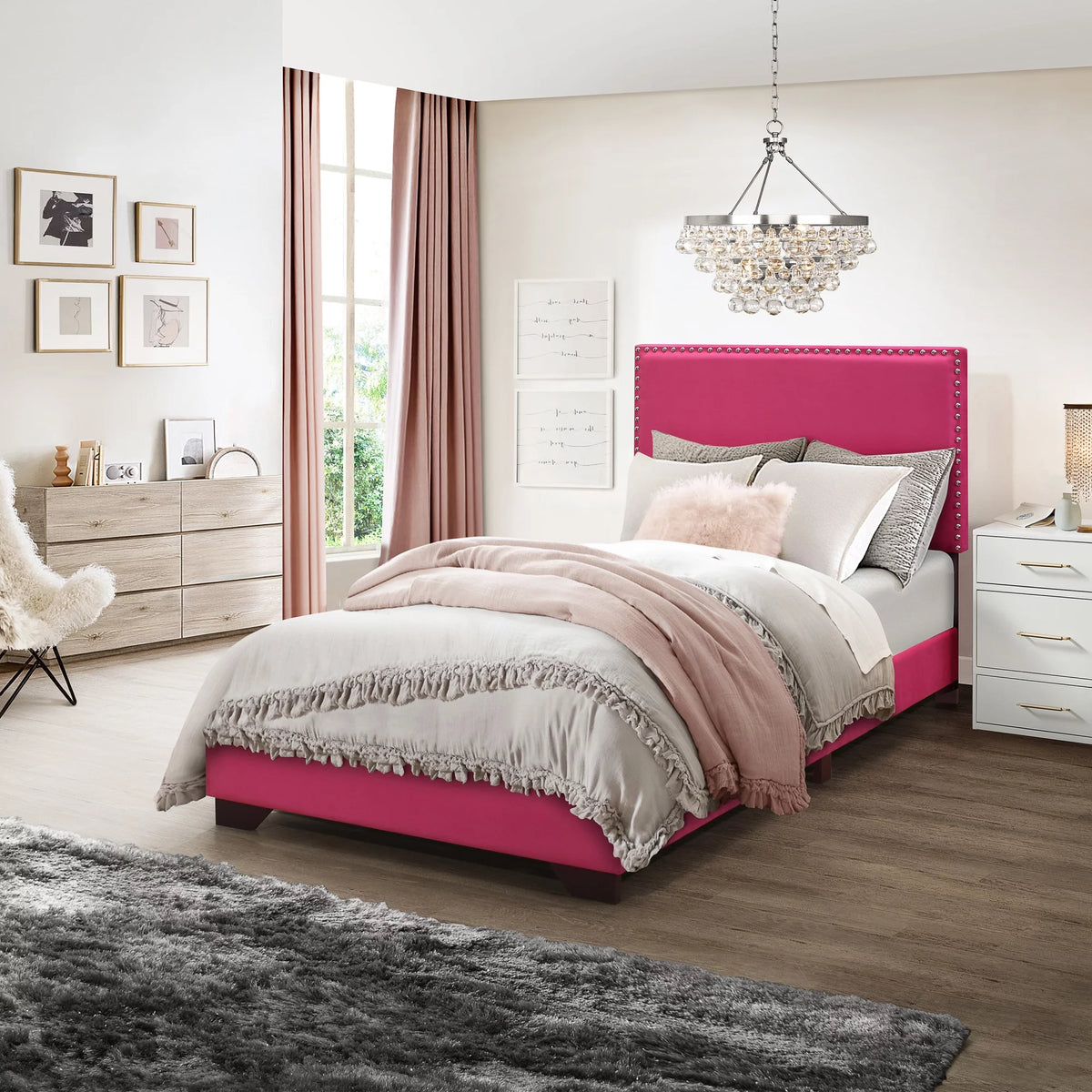 Cream Upholstered Full Platform Bed O855