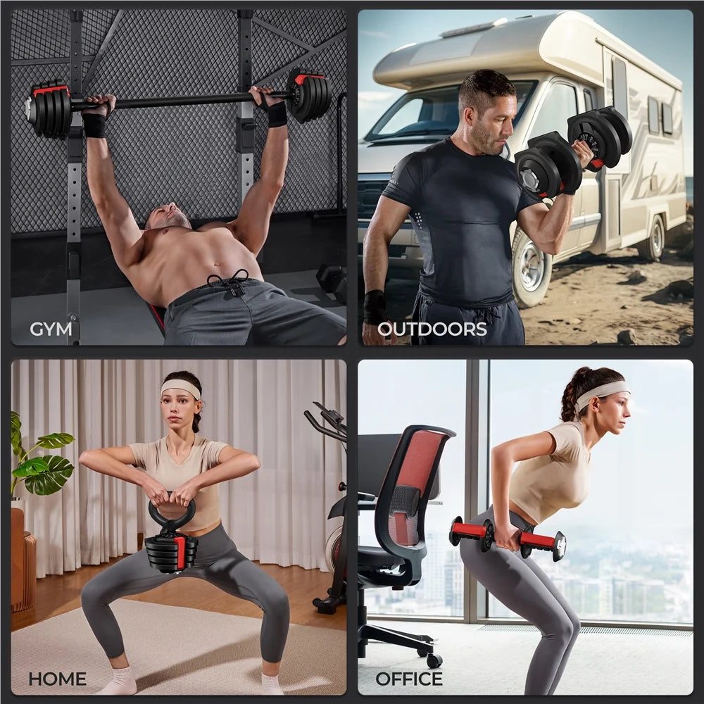 3-In-1 Quick-Adjust Dumbbell Weight Set with Anti-Slip Handle, Black W893