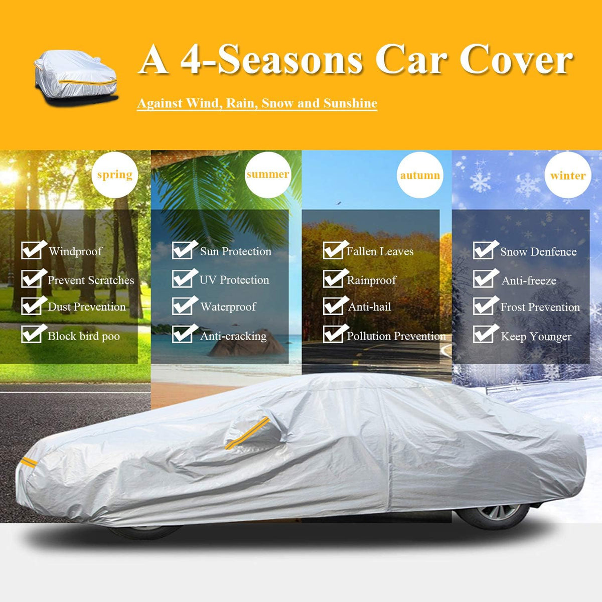 6 Layers Waterproof Hatchback Car Cover with Zipper Cotton X3813