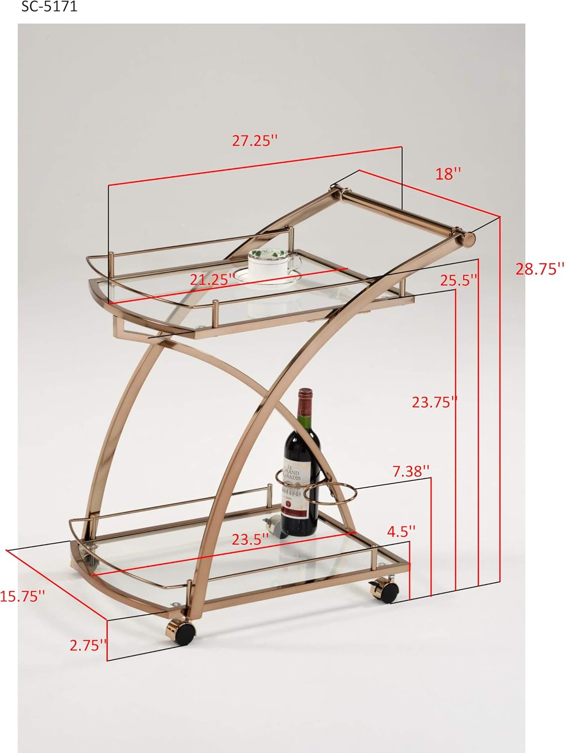 Gold Rolling Bar Serving Cart U4683