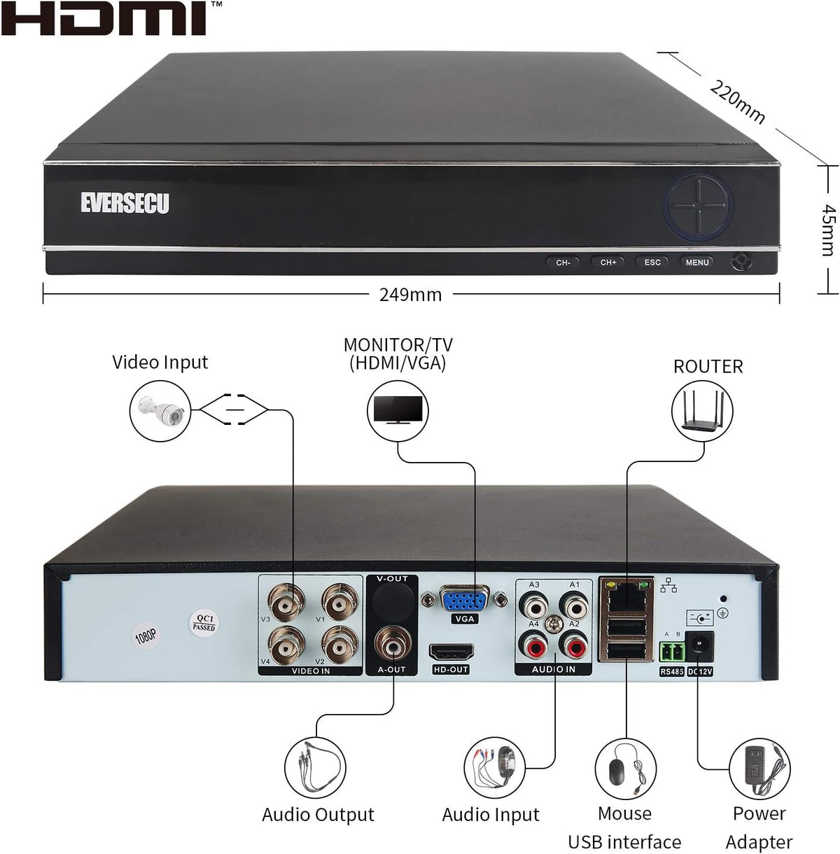 4 Channel 1080P DVR Security Camera System with 4 Weatherproof Cameras L590363