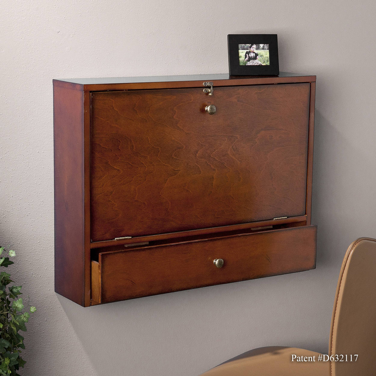 Wall Mount Folding Laptop Desk, Brown Mahogany T7886